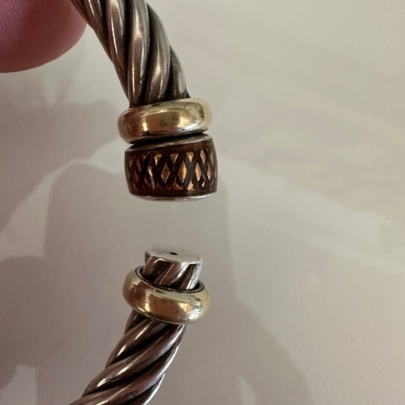 ALS Italy Sterling Silver & 18K Gold Cable Bangle Hinged Bracelet - Picture 7 of 14